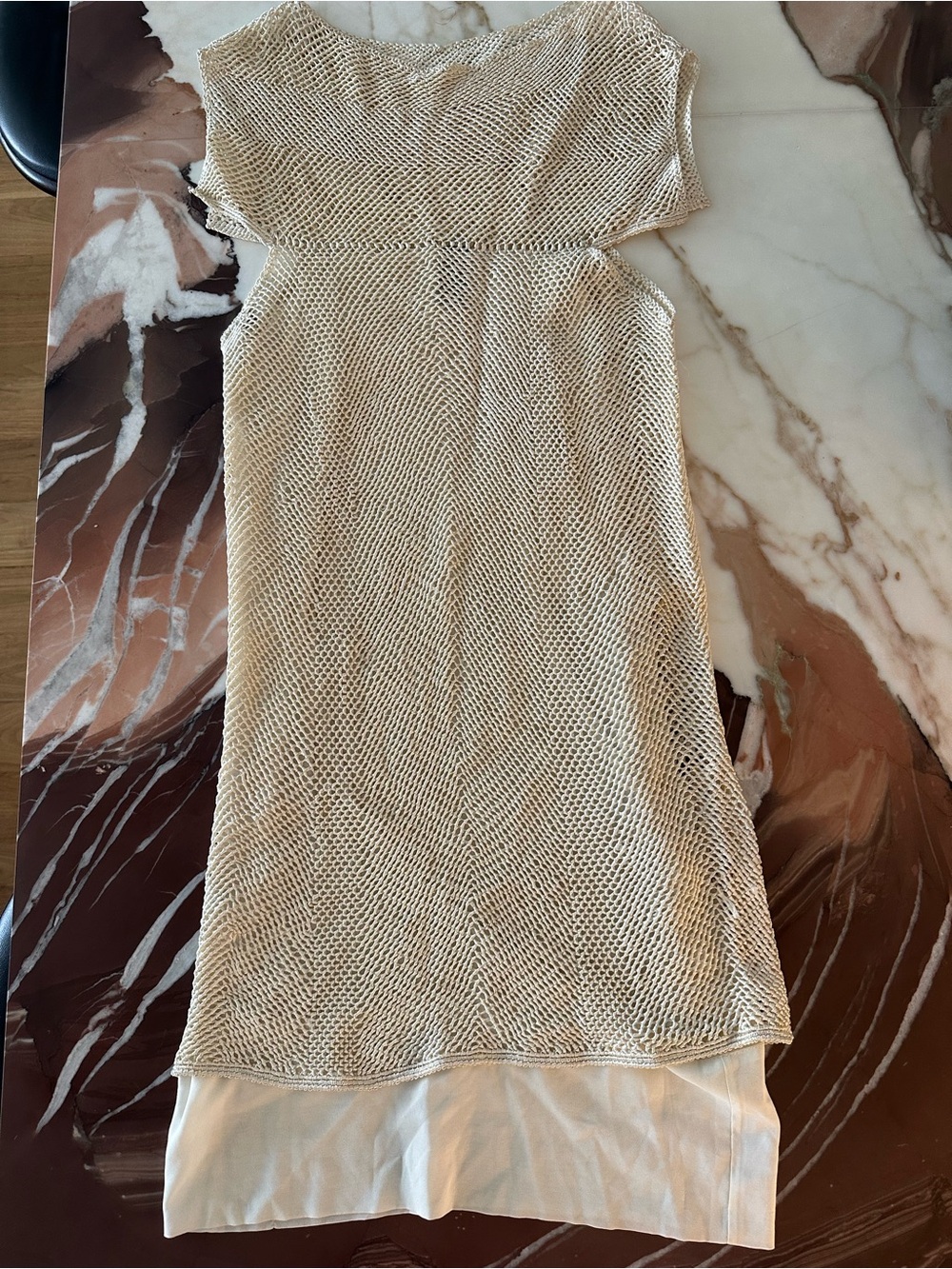 Zero + Maria Cornejo Cream Crochet Midi Dress with built in Slip